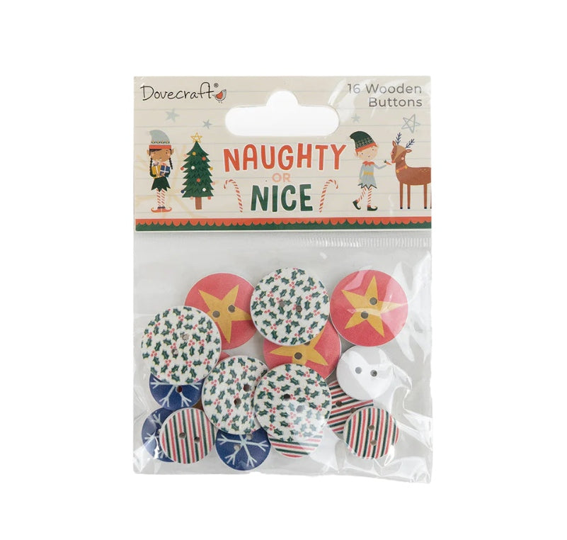 Dovecraft - Wooden Christmas Craft Buttons - Pack of 16