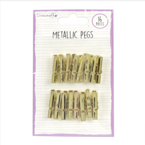 Dovecraft - Mini Craft Pegs - Metallic Gold - Pack of 16