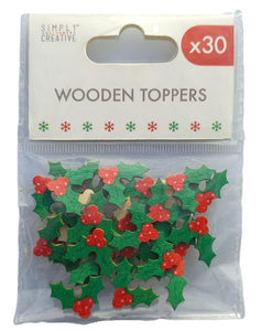 Simply Creative - Wooden Holly Toppers - Pack of 30