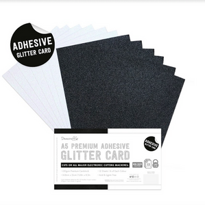 Dovecraft - A5 Premium Adhesive Glitter Card - 12 Sheets - Black & White