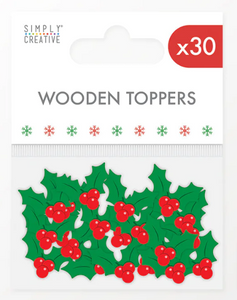Simply Creative - Wooden Holly Toppers - Pack of 30