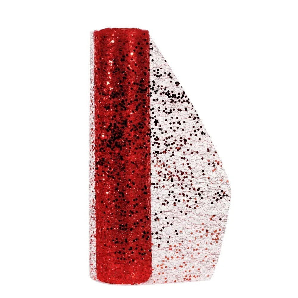 Glitter Mesh Fabric - 30cm Wide x 4.5m Roll - Red