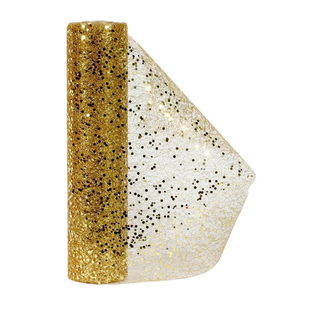 Glitter Mesh Fabric - 30cm Wide x 4.5m Roll - Gold