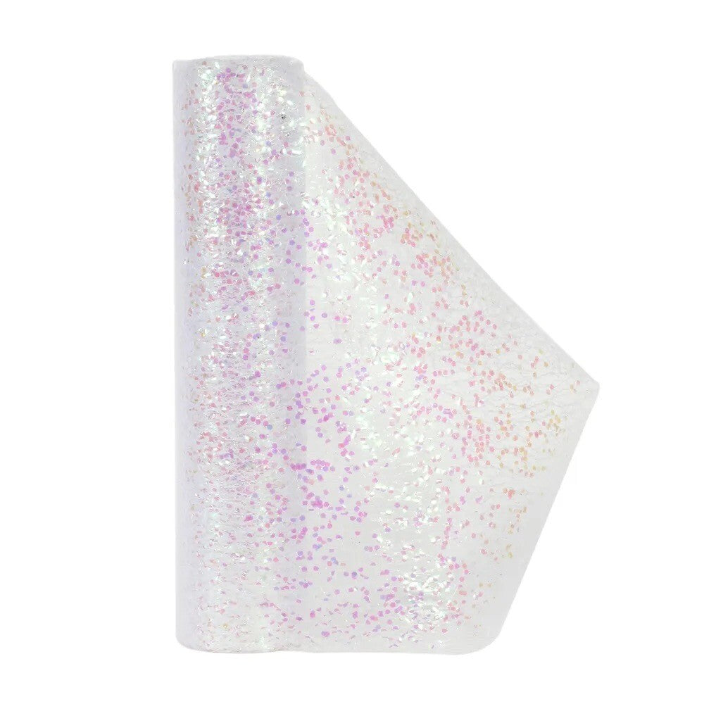 Glitter Mesh Fabric - 30cm Wide x 4.5m Roll - Iridescent White