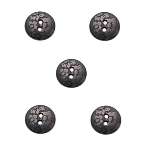 Trucraft - 15mm Floral Damask - Two Hole Buttons - Black - Pack of 5