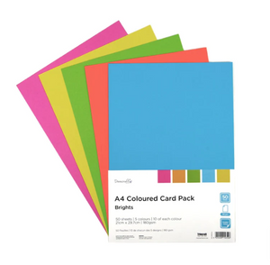 Dovecraft - A4 Coloured Card Pack - 50 Sheets - Brights