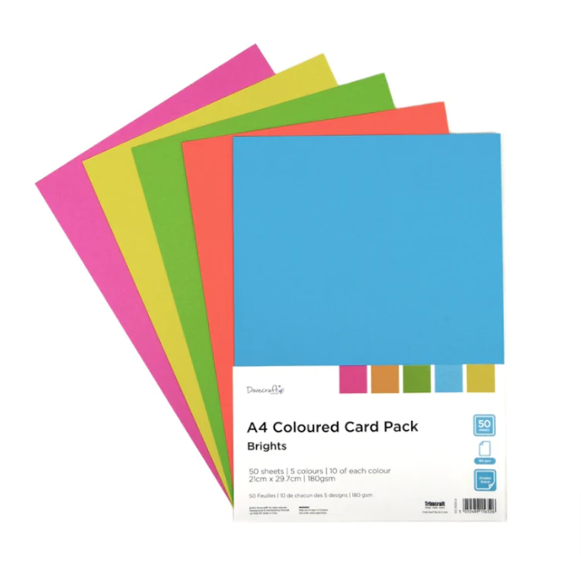 Dovecraft - A4 Coloured Card Pack - 50 Sheets - Brights