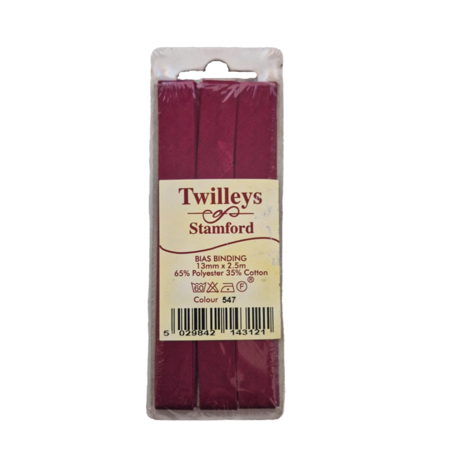 Twilleys of Stamford - Bias Binding Tape - 13mm Wide x 2.5 Metres - Burgundy