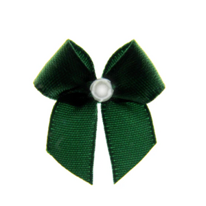 Trucraft - 22mm Dainty Satin Ribbon and Single Pearl Bows - Dark Green - Pack of 10