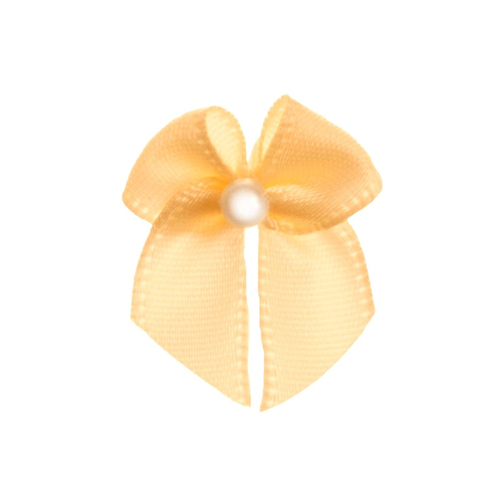 Trucraft - 22mm Dainty Satin Ribbon and Single Pearl Bows - Peach - Pack of 10