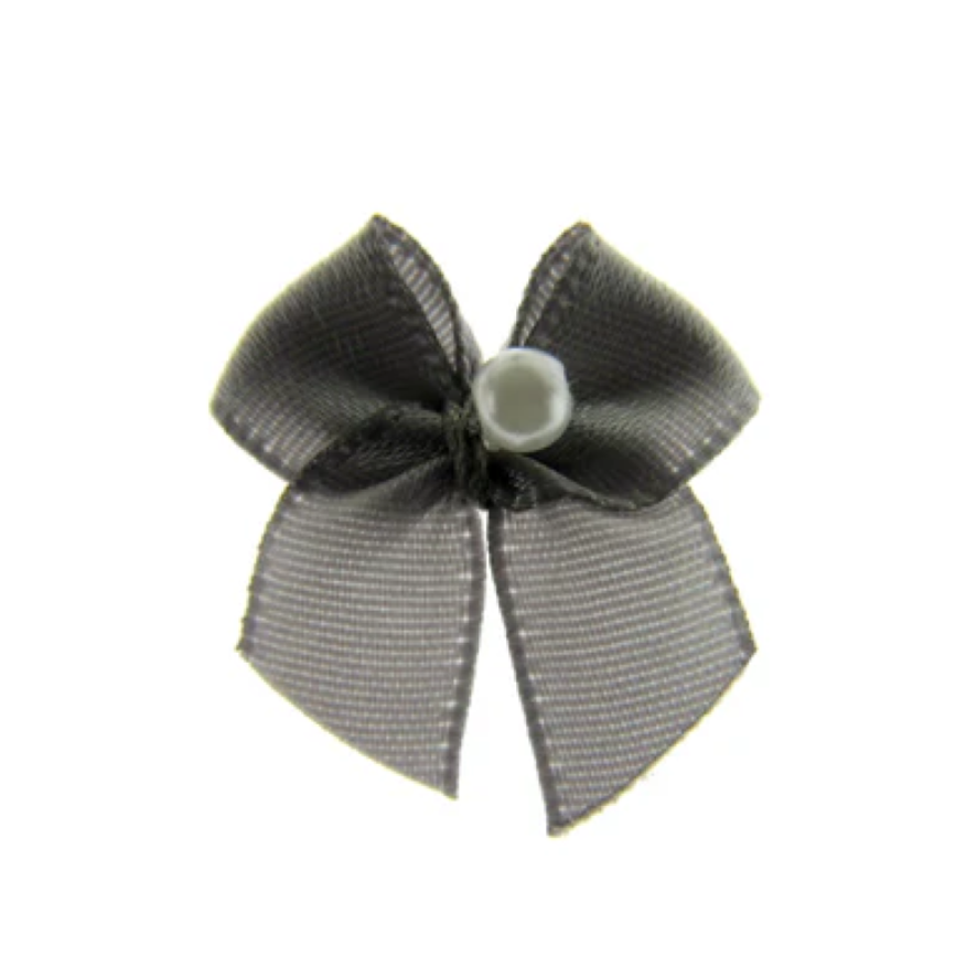 Trucraft - 22mm Dainty Satin Ribbon and Single Pearl Bows - Silver Grey - Pack of 10