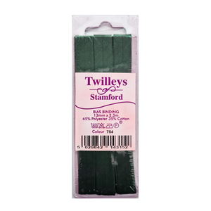 Twilleys of Stamford - Bias Binding Tape - 13mm Wide x 2.5 Metres - Dark Green