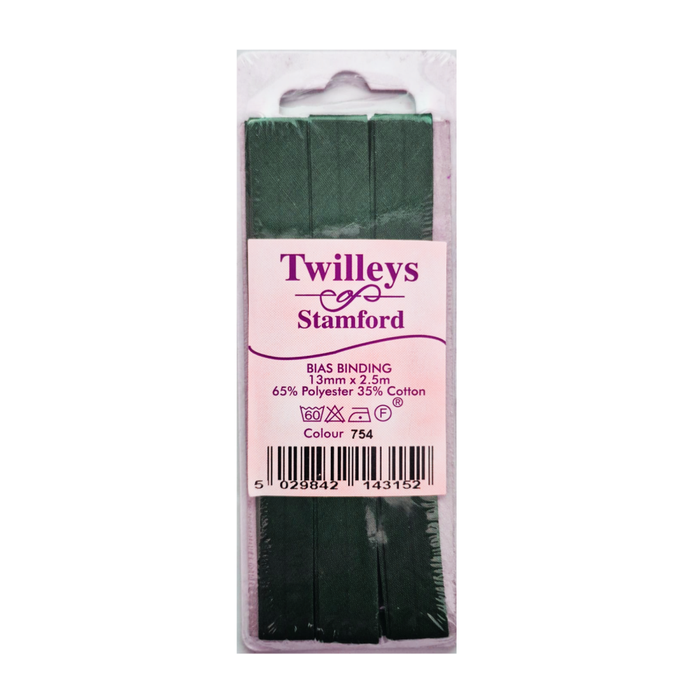 Twilleys of Stamford - Bias Binding Tape - 13mm Wide x 2.5 Metres - Dark Green