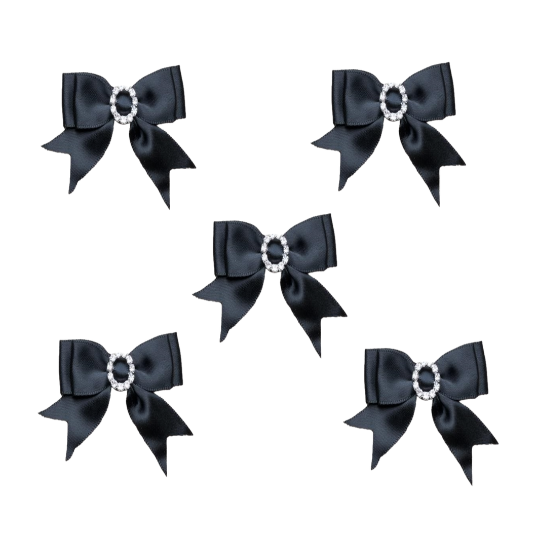Trucraft - Diamante Buckle Satin Ribbon Craft Bows - Black - Pack of 5