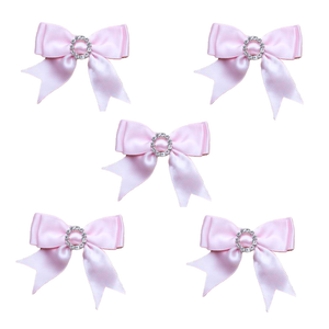 Trucraft - Diamante Buckle Satin Ribbon Craft Bows - Baby Pink - Pack of 5