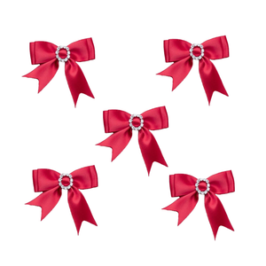 Trucraft - Diamante Buckle Satin Ribbon Craft Bows - Red - Pack of 5