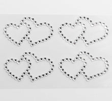 Load image into Gallery viewer, Eleganza - Diamante Double Open Heart Stickers - Silver - 4.5cm - Sheet of 4
