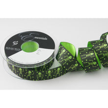 Load image into Gallery viewer, Berisfords - Halloween Dancing Skeletons Green Satin Ribbon - 25mm x 20m Reel
