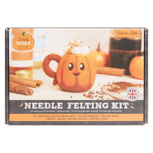 Load image into Gallery viewer, Simply Make Needle Felting Kit in a 'Autumn Love' theme, shown in its retail packaging box. The box features a photo of a felted orange pumpkin mug with a smiling face and whipped cream, surrounded by autumn elements like cinnamon sticks and pumpkins.
