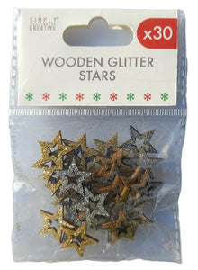 Simply Creative - Wooden MDF Glitter Stars - Pack of 30