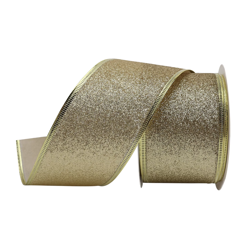 Habicraft - Wired Glitter Ribbon - 63mm Wide x 9.2m Roll - Gold