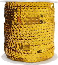 Load image into Gallery viewer, Trucraft - Gold Strung Sequins - 6mm Wide x 100m Reel
