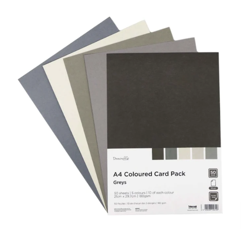 Dovecraft - A4 Coloured Card Pack - 50 Sheets - Greys