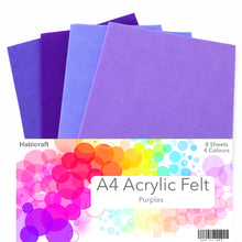 Load image into Gallery viewer, Habicraft - A4 Acrylic Felt Sheets - Purples - Pack of 8 Sheets
