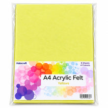 Load image into Gallery viewer, Habicraft - A4 Acrylic Felt Sheets - Yellows - Pack of 8 Sheets
