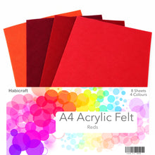 Load image into Gallery viewer, Habicraft - A4 Acrylic Felt Sheets - Reds - Pack of 8 Sheets
