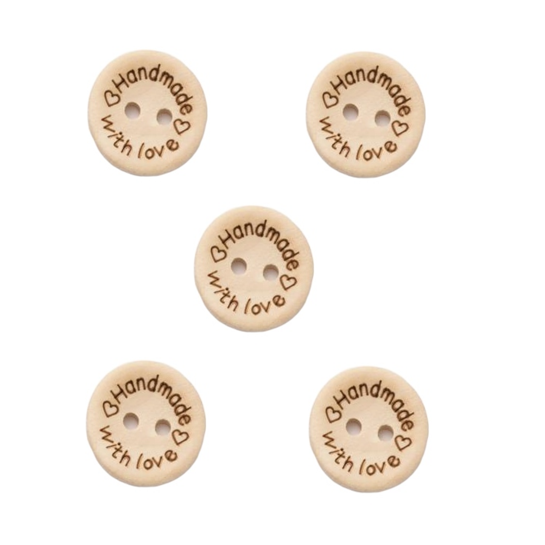 Trucraft - Handmade with Love - 20mm Wooden Buttons - Pack of 5