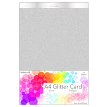 Load image into Gallery viewer, Habicraft - A4 Glitter Card - Non Shed 290gsm - 10 Sheets  - Silver
