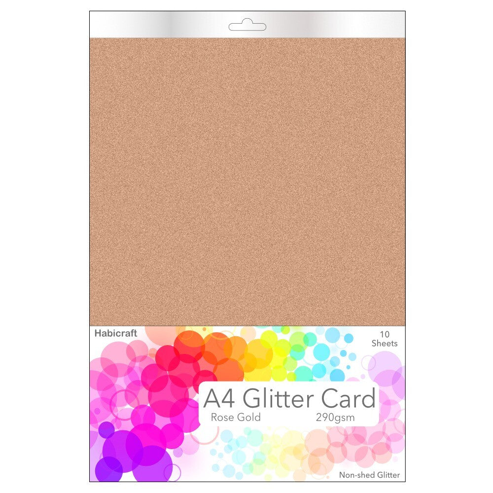 Habicraft - A4 Glitter Card - Non Shed 290gsm - 10 Sheets  - Rose Gold