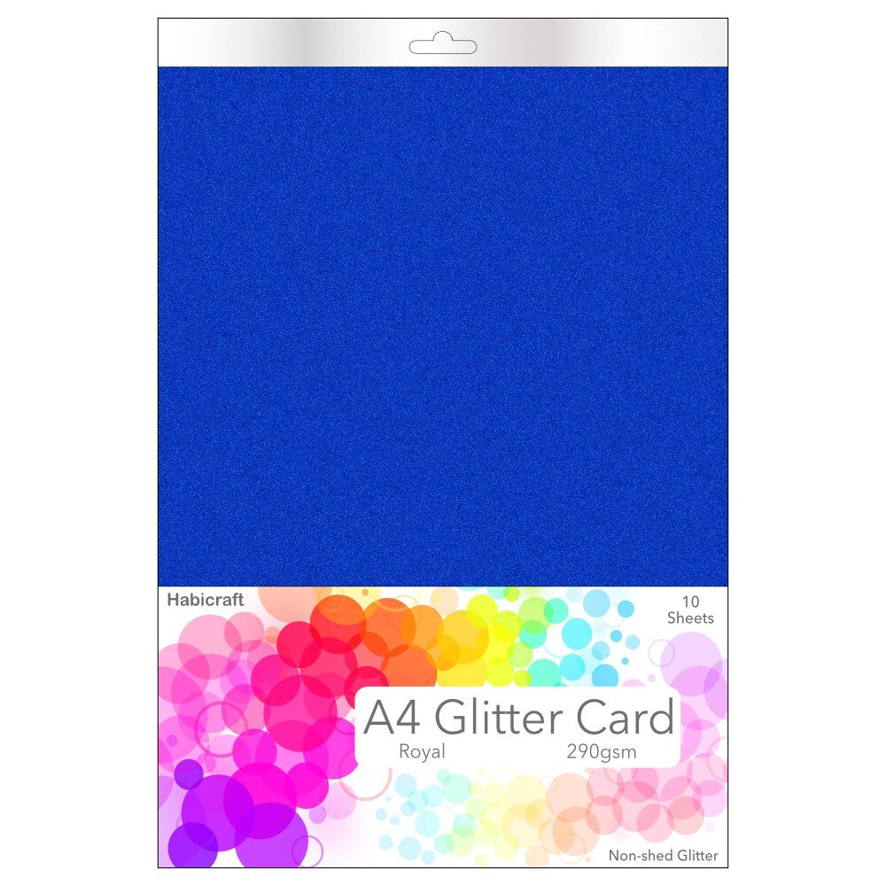 Habicraft - A4 Glitter Card - Non Shed 290gsm - 10 Sheets  - Royal Blue