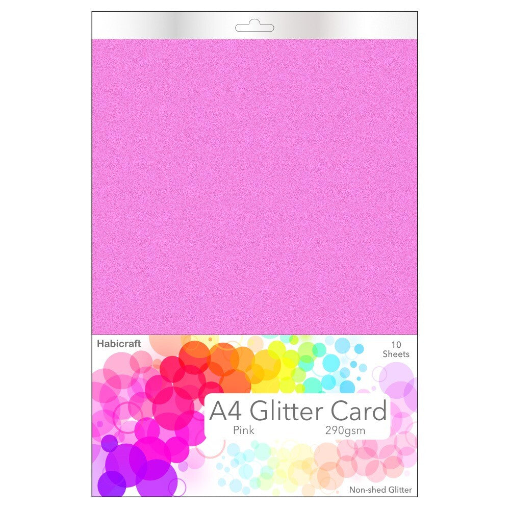 Habicraft - A4 Glitter Card - Non Shed 290gsm - 10 Sheets  - Pink