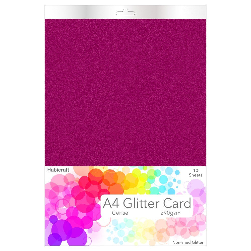 Habicraft - A4 Glitter Card - Non Shed 290gsm - 10 Sheets  - Cerise