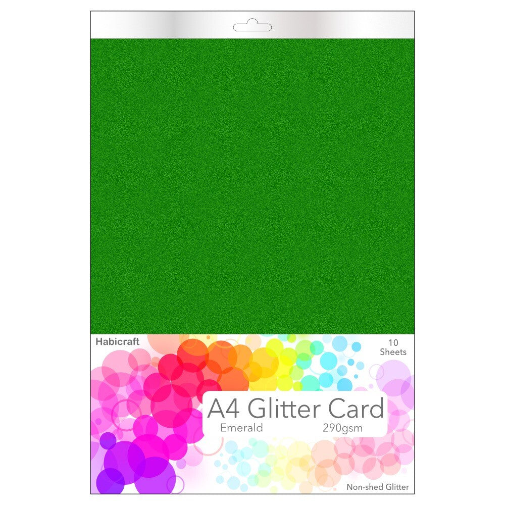 Habicraft - A4 Glitter Card - Non Shed 290gsm - 10 Sheets  - Emerald