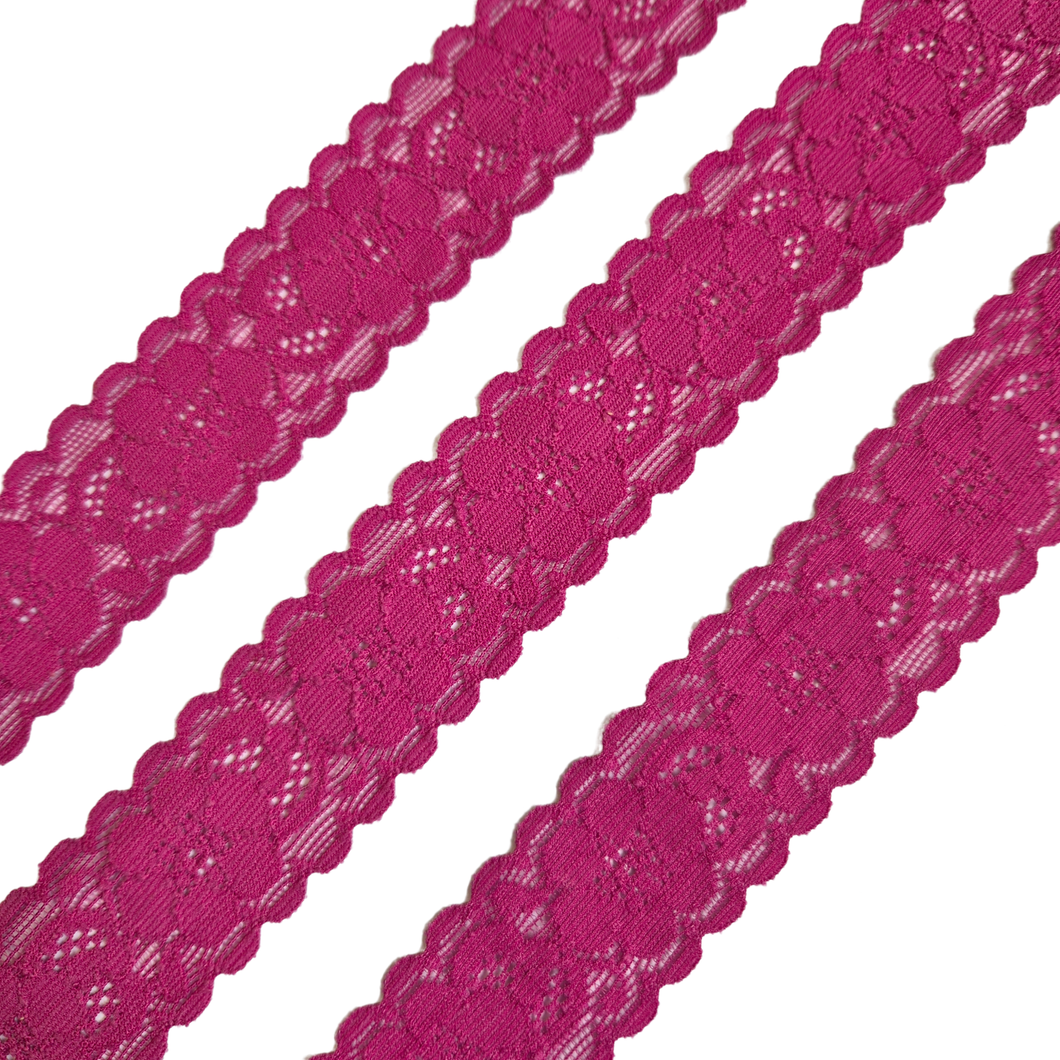 Trucraft - Hot Pink Stretch Lace Trim - 3cm Wide - 5 Metre Length