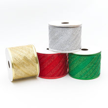 Load image into Gallery viewer, Habicraft - Wired Glitter Stripe Ribbon - 63mm Wide x 9.2m Roll
