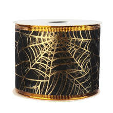 Load image into Gallery viewer, Habicraft - Gold Web Black Wired Organza Ribbon - 63mm Wide  x 9.14m Reel
