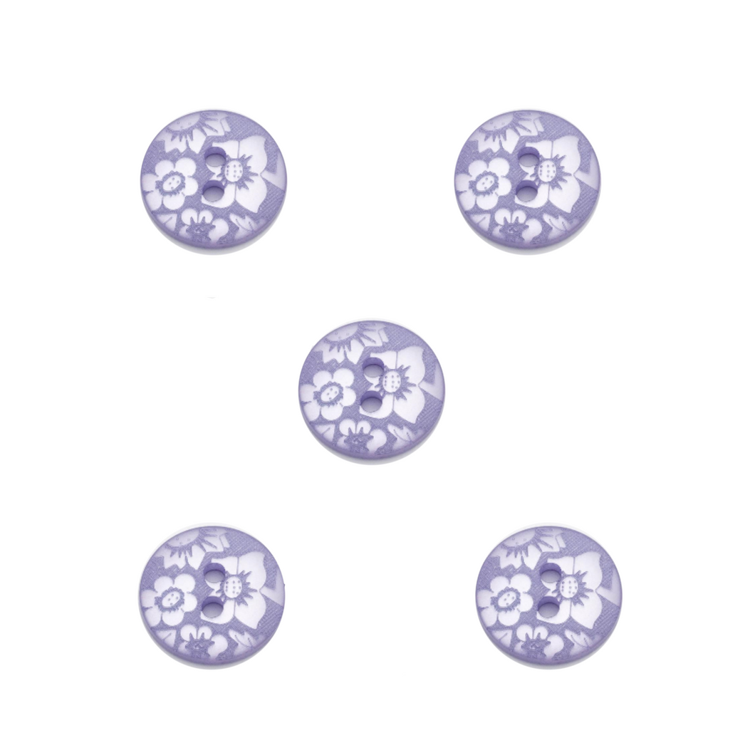 Trucraft - 13mm Floral Damask - Two Hole Buttons - Lilac - Pack of 5