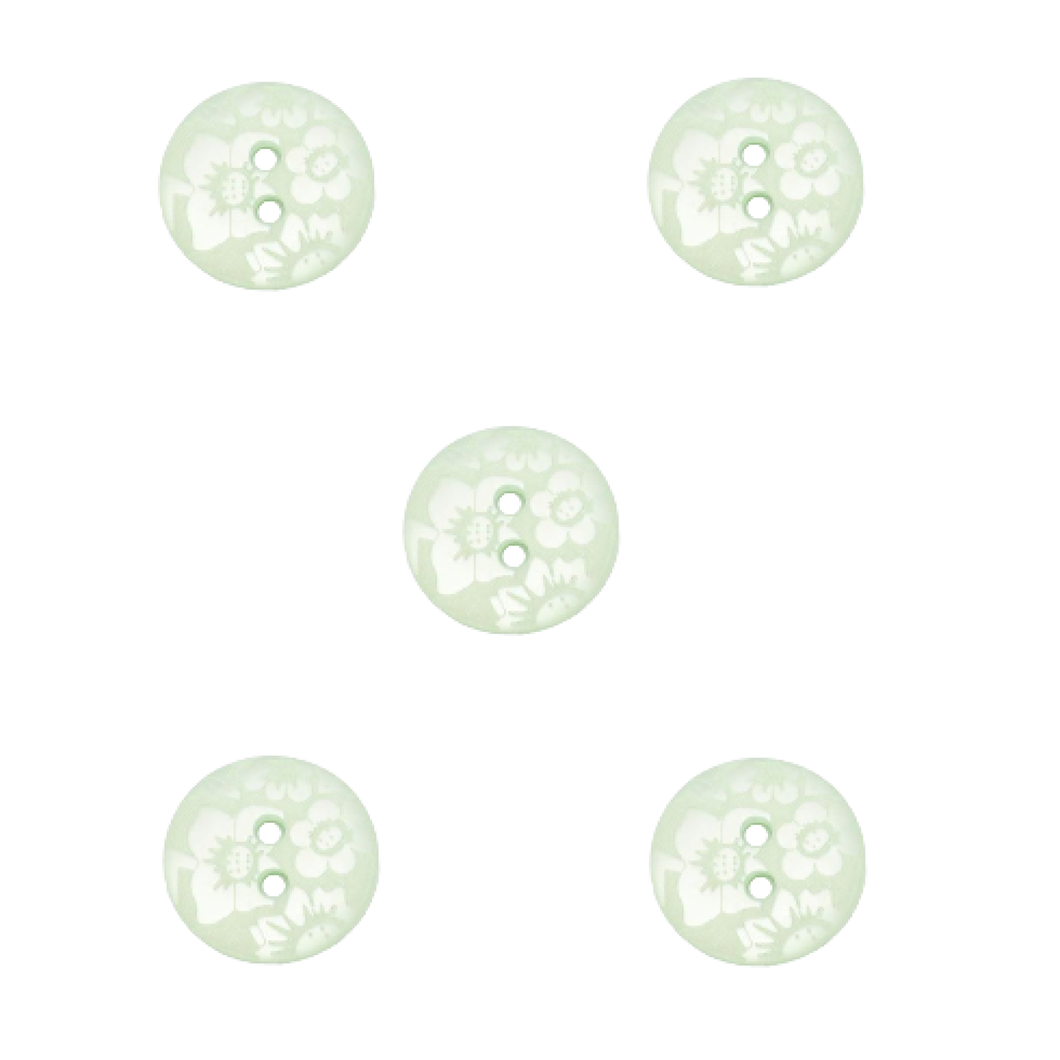 Trucraft - 15mm Floral Damask - Two Hole Buttons - Mint Green - Pack of 5