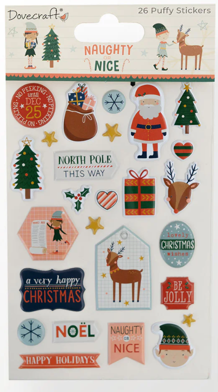 Dovecraft - Naughty or Nice - Christmas Themed Puffy Stickers