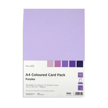 Load image into Gallery viewer, Dovecraft - A4 Coloured Card Pack - 50 Sheets - Purples
