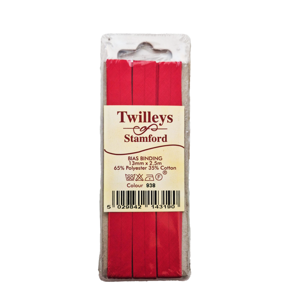 Twilleys of Stamford - Bias Binding Tape - 13mm Wide x 2.5 Metres - Red