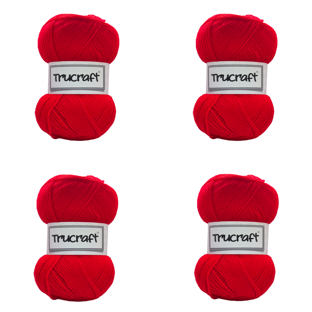 Trucraft - Premium Double Knitting Yarn - 4 x 100g Balls Pack - Wool Shade 002 Scarlet