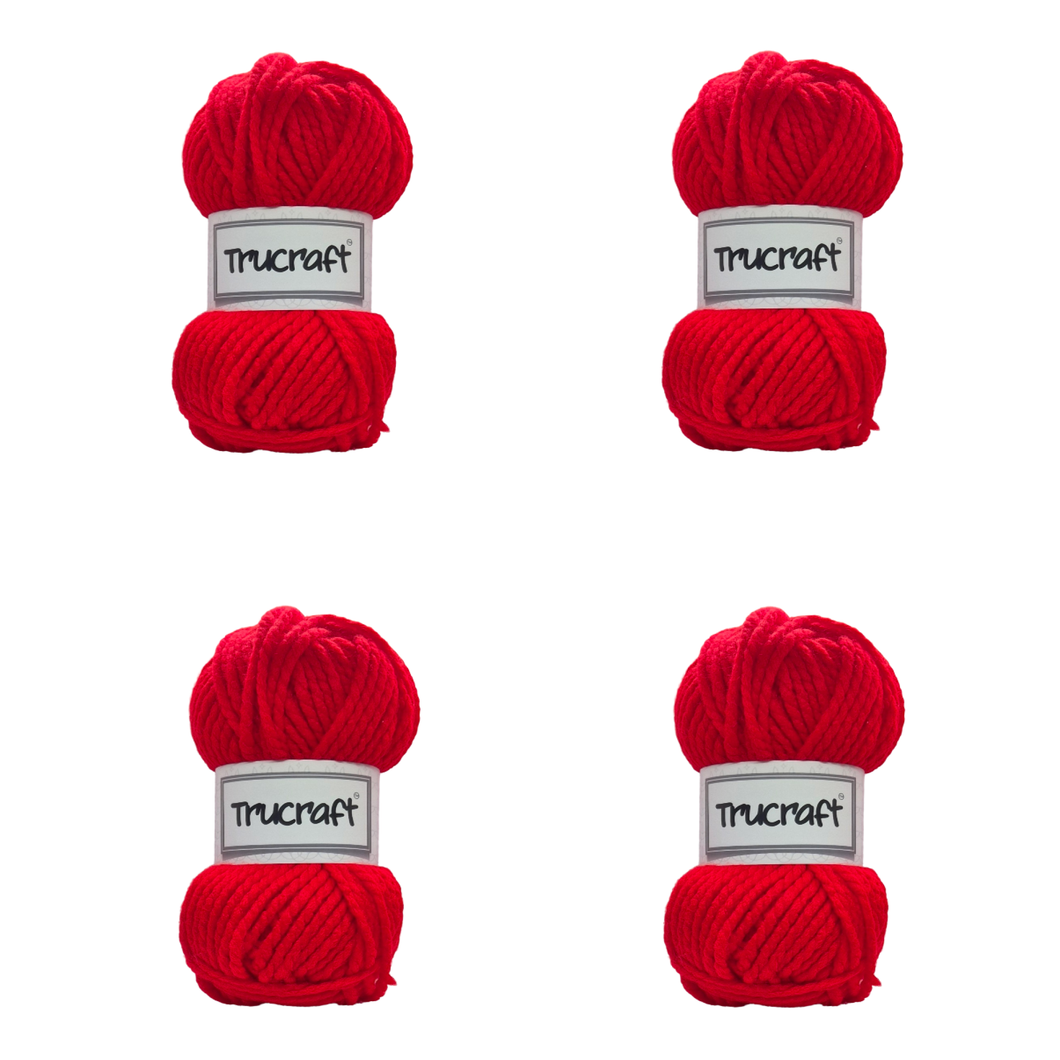 Trucraft - Premium Super Chunky Yarn - 4 x 100g Balls Pack - Wool Shade 007 Scarlet