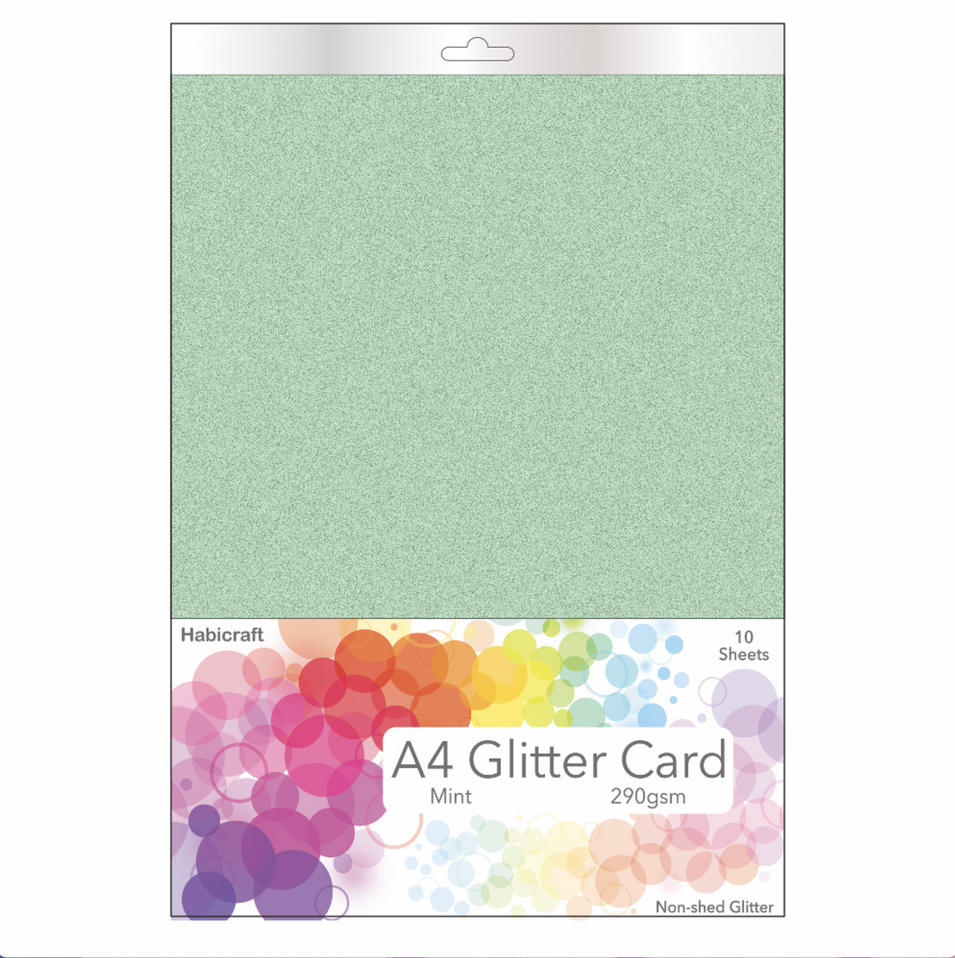 Habicraft - A4 Glitter Card - Non Shed 290gsm - 10 Sheets  - Mint Green