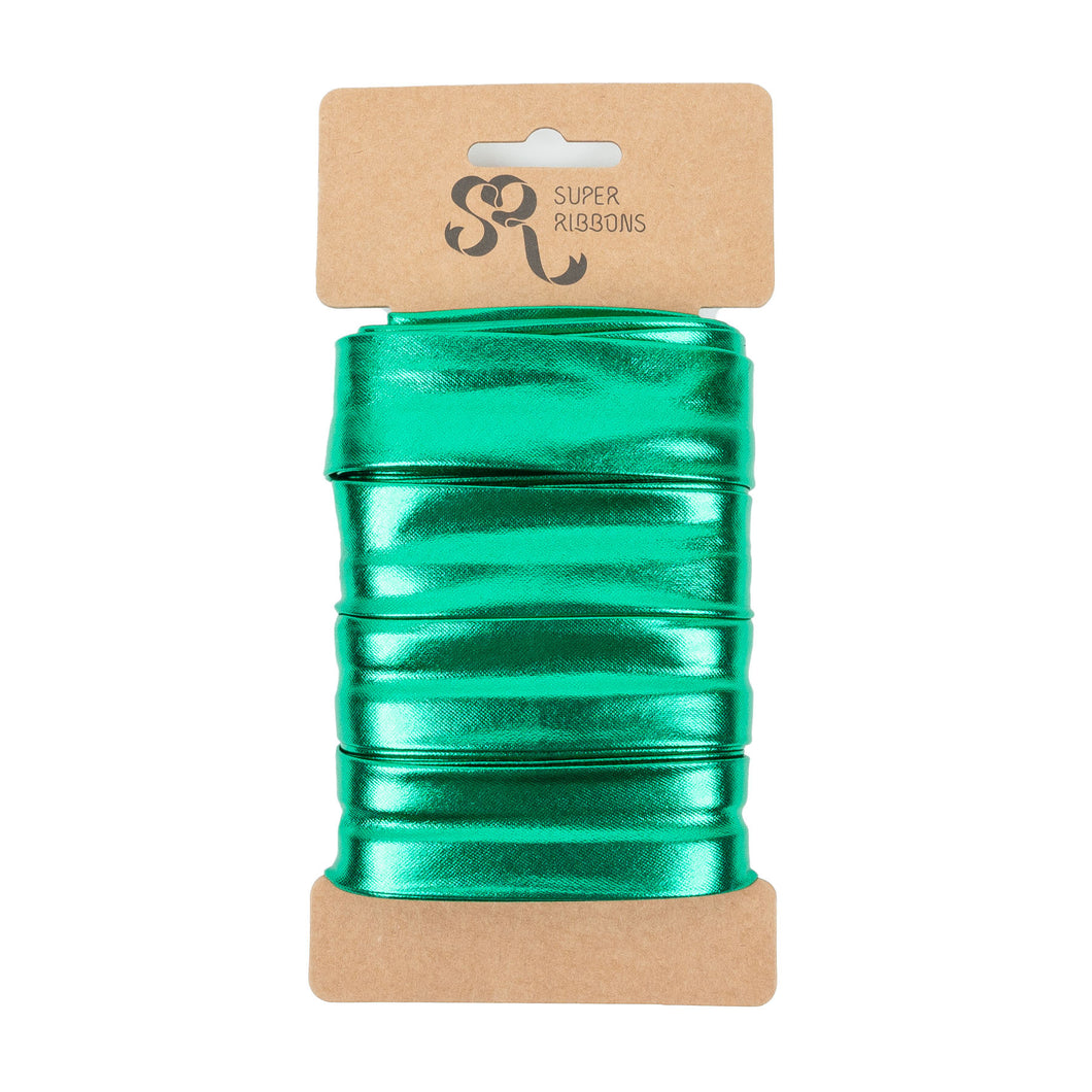 Super Ribbons - Metallic Folded Bias Binding Tape - 25mm x 2m - Emerald