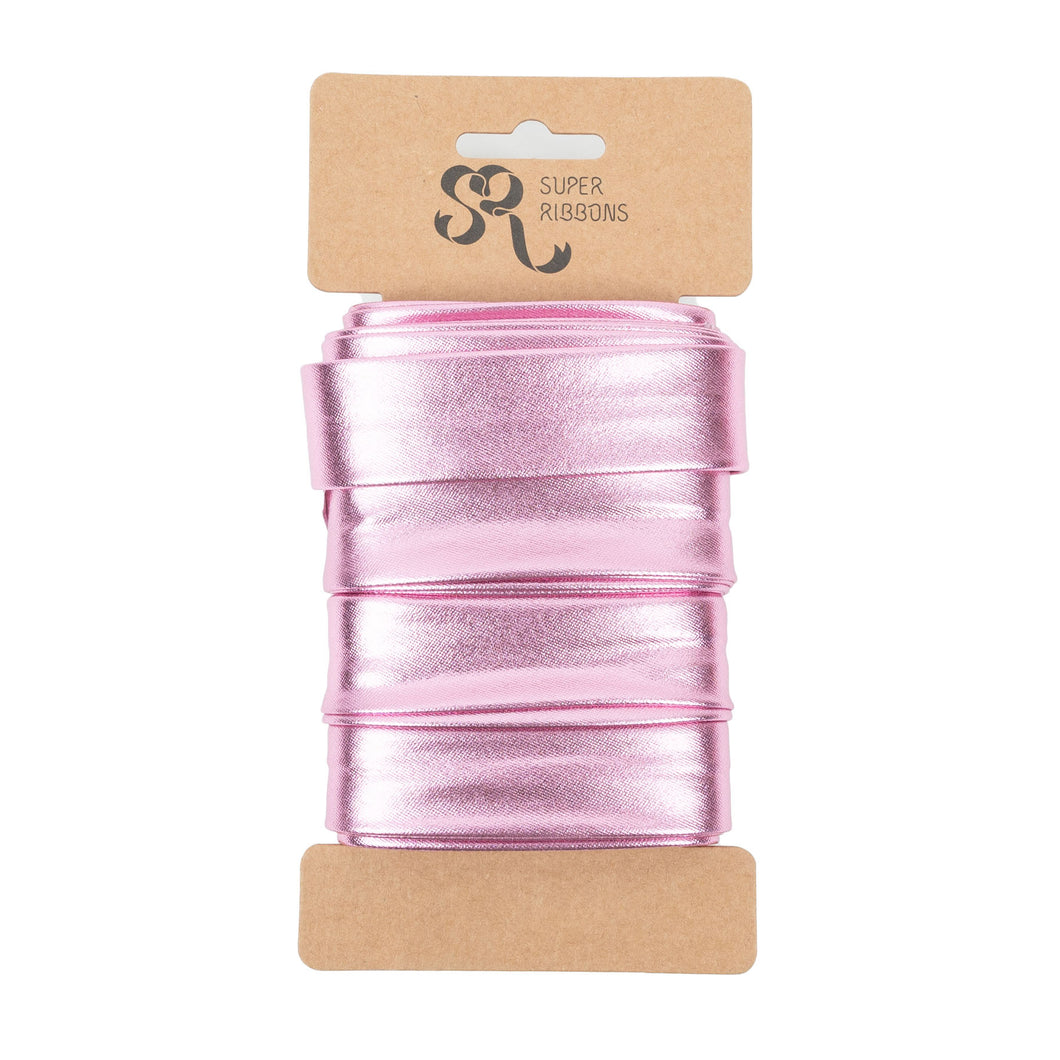 Super Ribbons - Metallic Folded Bias Binding Tape - 25mm x 2m - Pink